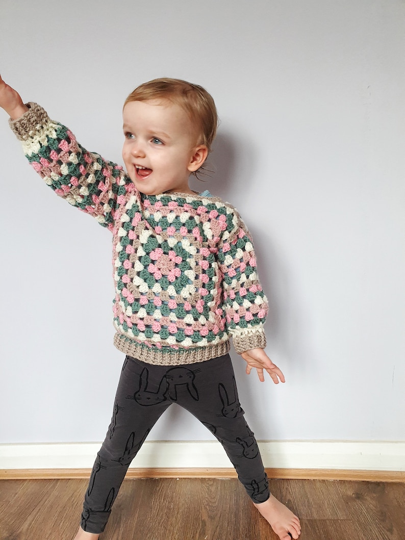 Crochet Pattern, PDF File, Kids Scrapbusting Granny Square Jumper, Granny Square Pattern, Crochet Clothing Pattern, Granny Square Sweater image 4