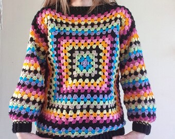 PDF Pattern, Crochet Pattern, Scrapbusting Granny Square Jumper, Granny Square Sweater Pattern, Crochet Sweater, Scrap Project