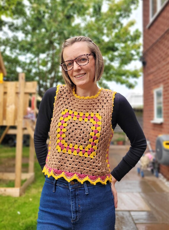 Whimsical Wendy Vest, Crochet Pattern, Pdf File, Crochet Vest Pattern,  Granny Square, Crochet Picot, 70s Clothes, Festival Clothes, 