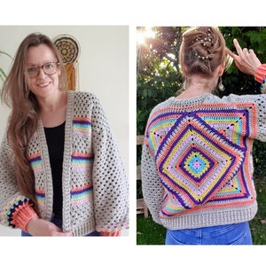 CROCHET PATTERN PDF File, The Diamond Granny Bomber, crochet pattern, granny square pattern, crochet clothes, granny sweater, scrap project