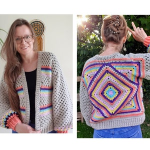 PDF File, The Diamond Granny Bomber, crochet pattern, granny square pattern, crochet clothes, granny sweater, scrap project