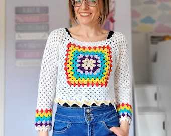 The Whimsical Wendy Sweater, Crochet Pattern, Granny Square Sweater, Crochet Sweater, Crochet pdf file,