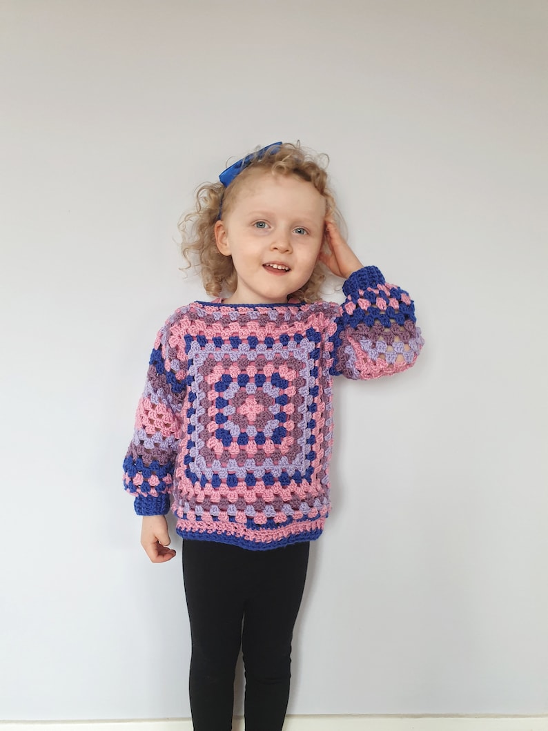 Crochet Pattern, PDF File, Kids Scrapbusting Granny Square Jumper, Granny Square Pattern, Crochet Clothing Pattern, Granny Square Sweater image 7