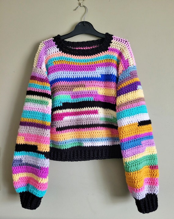 CROCHET PATTERN PDF, Odds and Ends Sweater Crochet Pattern, Pdf File, Crochet tutorial, Scrap Yarn Project,