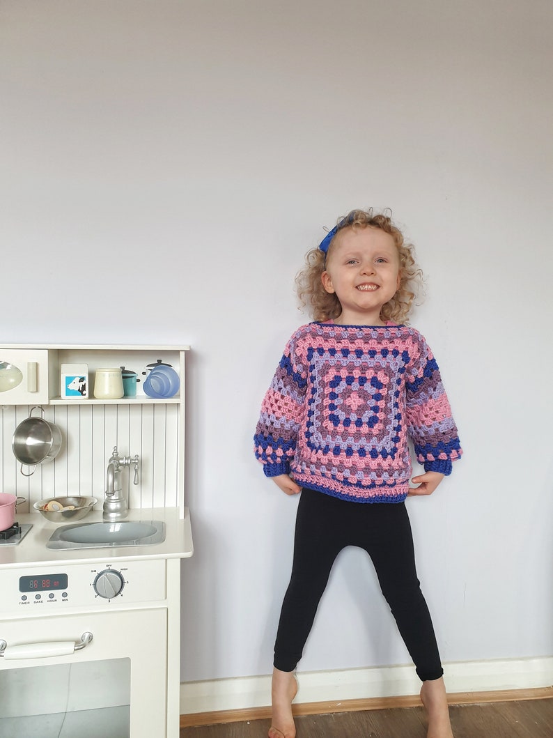 Crochet Pattern, PDF File, Kids Scrapbusting Granny Square Jumper, Granny Square Pattern, Crochet Clothing Pattern, Granny Square Sweater image 3