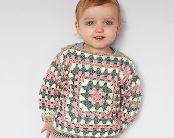 Crochet Pattern, PDF File, Kids Scrapbusting Granny Square Jumper, Granny Square Pattern, Crochet Clothing Pattern, Granny Square Sweater