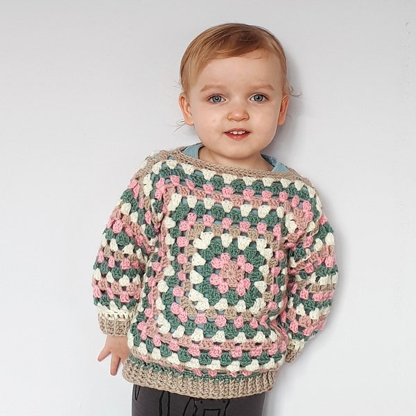 Crochet Pattern, PDF File, Kids Scrapbusting Granny Square Jumper, Granny Square Pattern, Crochet Clothing Pattern, Granny Square Sweater