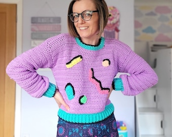 Saved by the Sweater, Crochet Pattern, Crochet PDF file, Crochet Sweater, 90s Inspired Clothing, 90's Sweater,