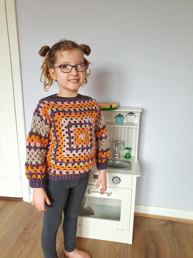 Crochet Pattern, PDF File, Kids Scrapbusting Granny Square Jumper, Granny Square Pattern, Crochet Clothing Pattern, Granny Square Sweater image 2