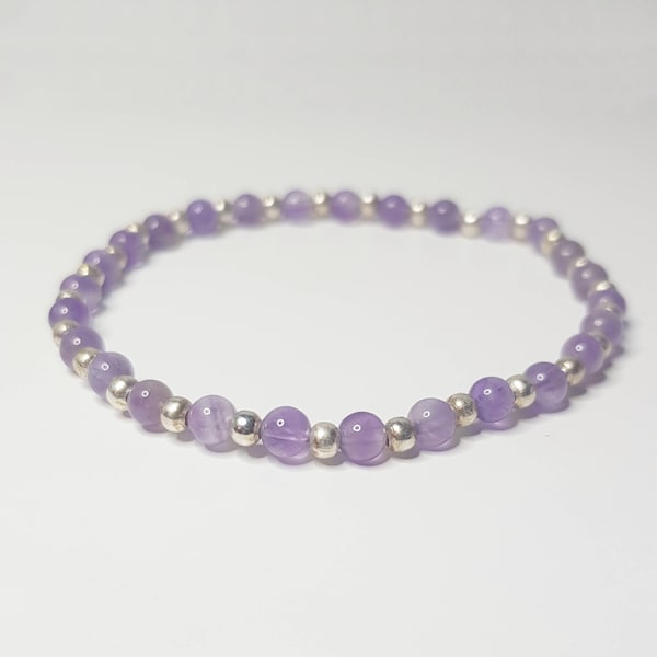 Crystal Healing Bracelet - Round Bead Bracelet - Amethyst Crystal Bracelet - Sterling Silver Bracelet - Amethyst Bracelet - Dainty Bracelet