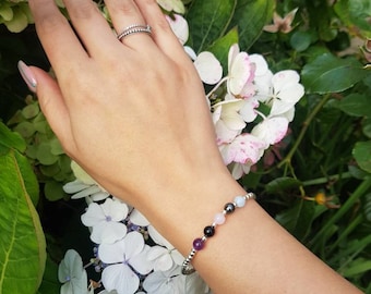 Zodiac Aquarius Bracelet - Crystal Healing Jewellery - Star Sign Bracelet - Amethyst - Aquamarine - Onyx - Rose Quartz - Hematite