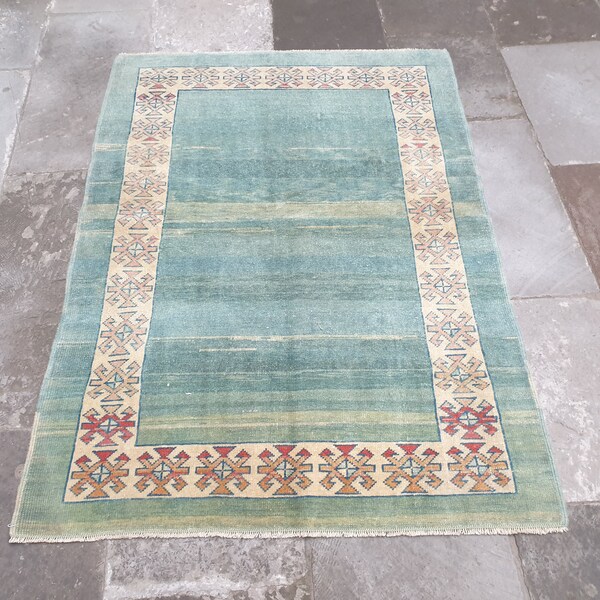 Turquoise Rug, 3'4"x 4'8" feet, Area Rug, Turkish Rug, bedroom rug, blue vintage rug, boho rug, turkish rug, Small area rug, C-057