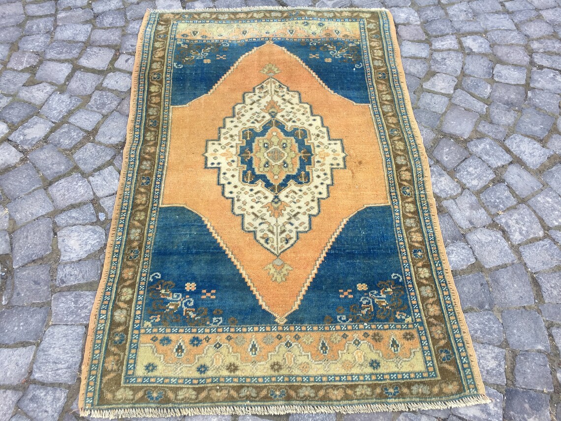 Blauer Teppich 3'0 x 4'9 Füße Oushak | Etsy