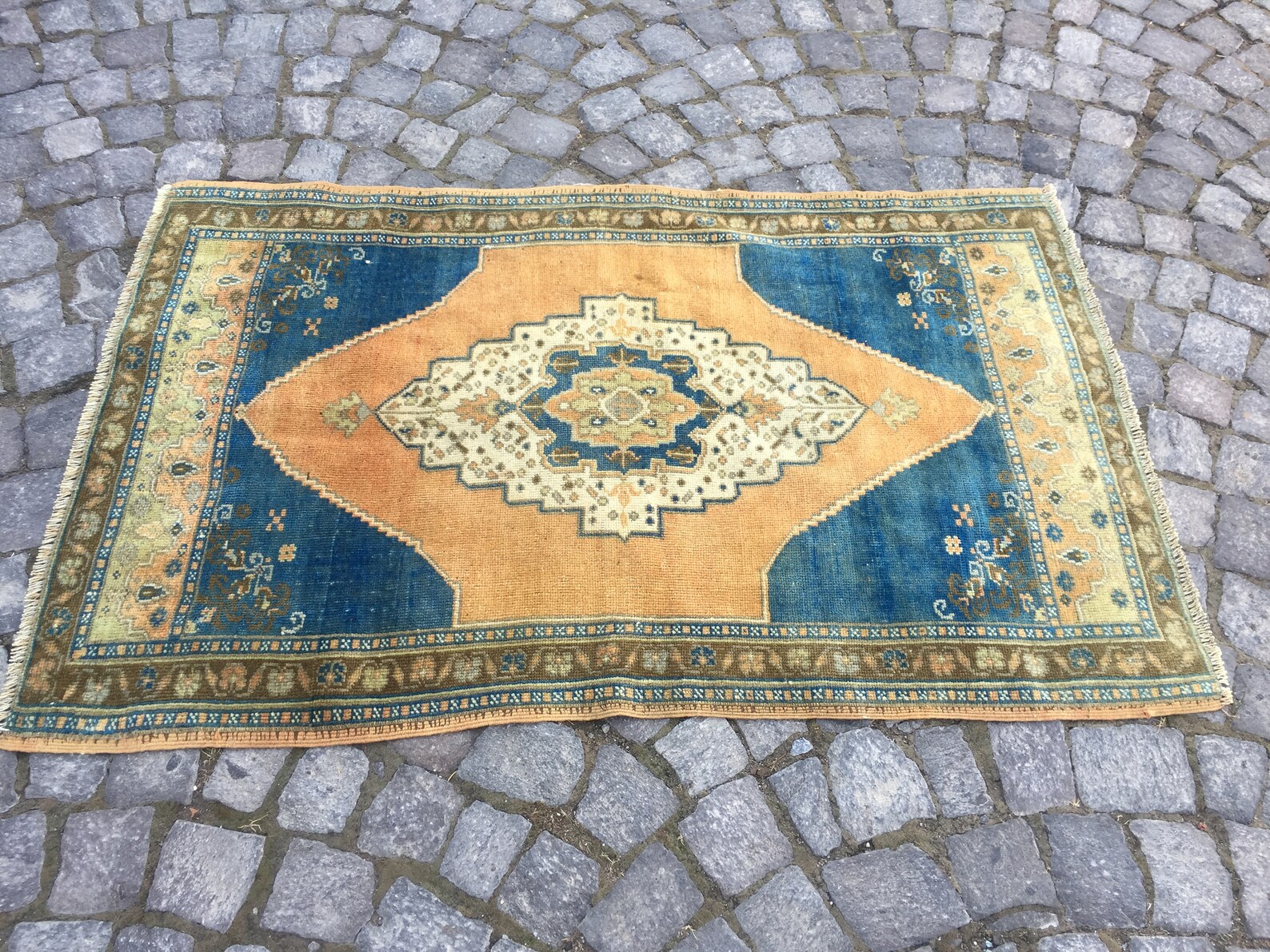 Blauer Teppich 3'0 x 4'9 Füße Oushak | Etsy