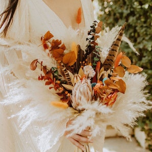 Boho Rust Terracotta Bridal Bouquet with Fall Dried Flowers and Eucalyptus