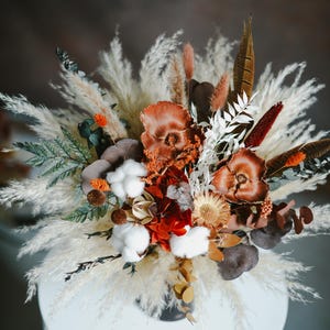 Dried Bridal Bouquet with Pampas and Cotton, Boho Wedding Flowers, Rustic Fall Bouquet for Bride,  Earthy colored flower bouquet,