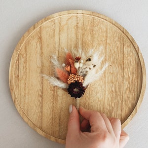 Dried flower boutonniere for groomsmen Boutonniere for wedding Boho boutonniere with feathers  Burnt orange boutonniere for men