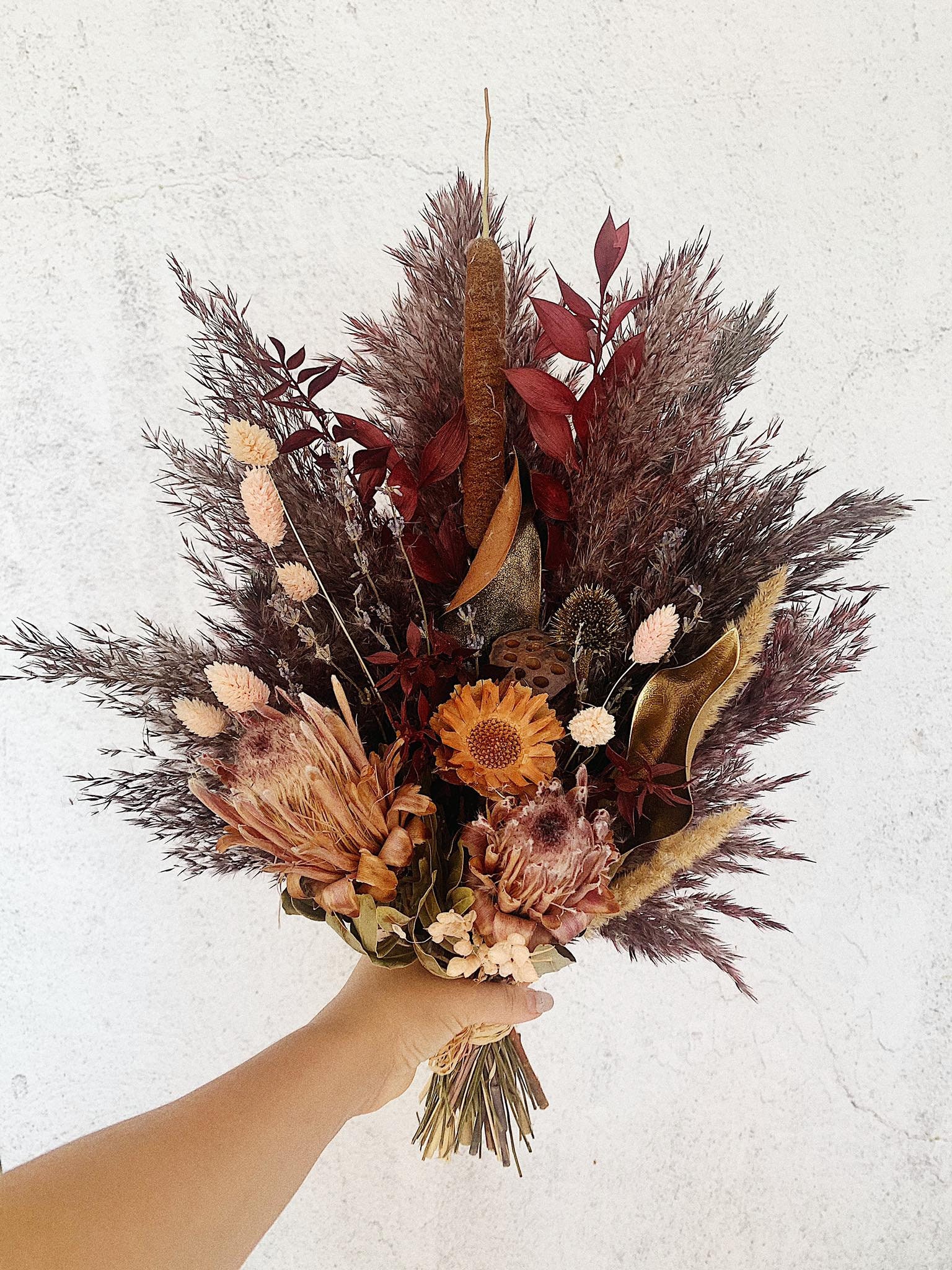 Burgundy dried flowers bouquet Fall wedding bouquet Dark wine Etsy