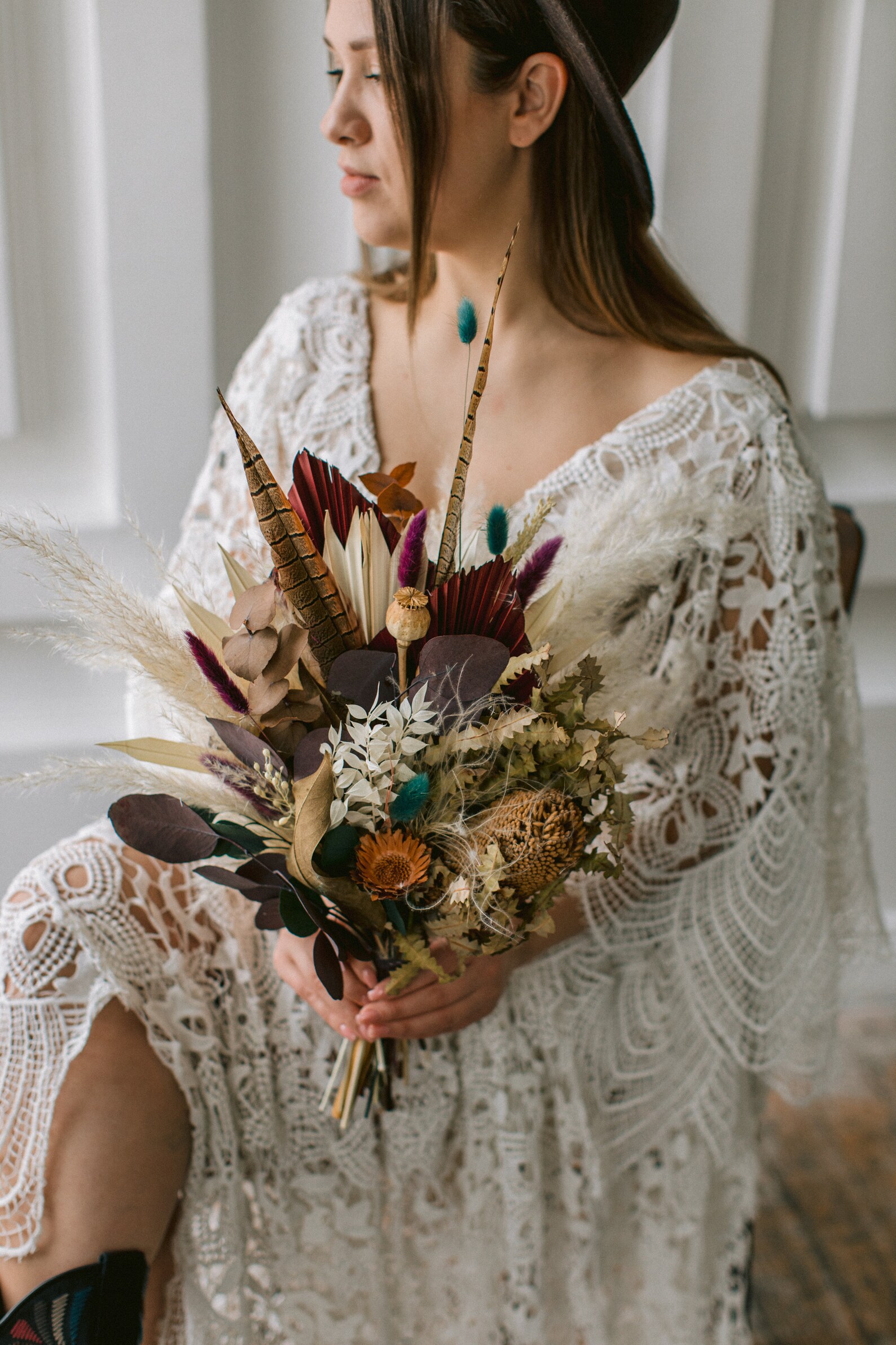 Bohemian Bouquet Bridal Bouquet Boho Burgundy Wedding Bouquet Etsy
