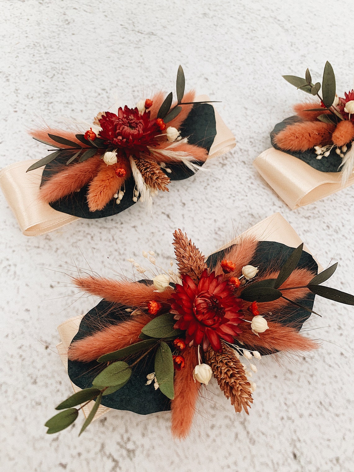 Dried flower corsages Bridesmaid corsage Fall wedding Orange Etsy