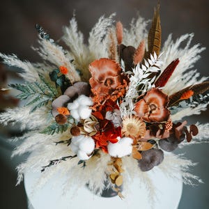 Earthy colored flower bouquet, Dried Bridal Bouquet with Pampas and Cotton, Boho Wedding Flowers, Rustic Fall Bouquet for Bride