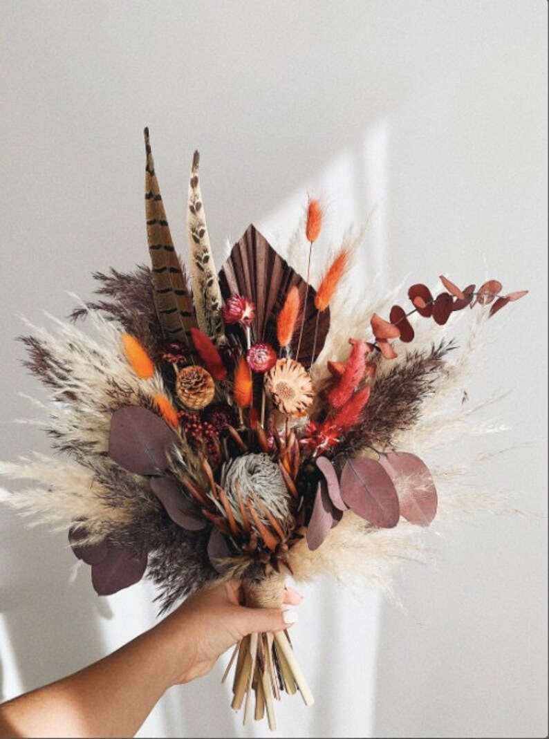 Burgundy Dried Flowers Bouquet Fall Wedding Bouquet Dark Wine Etsy