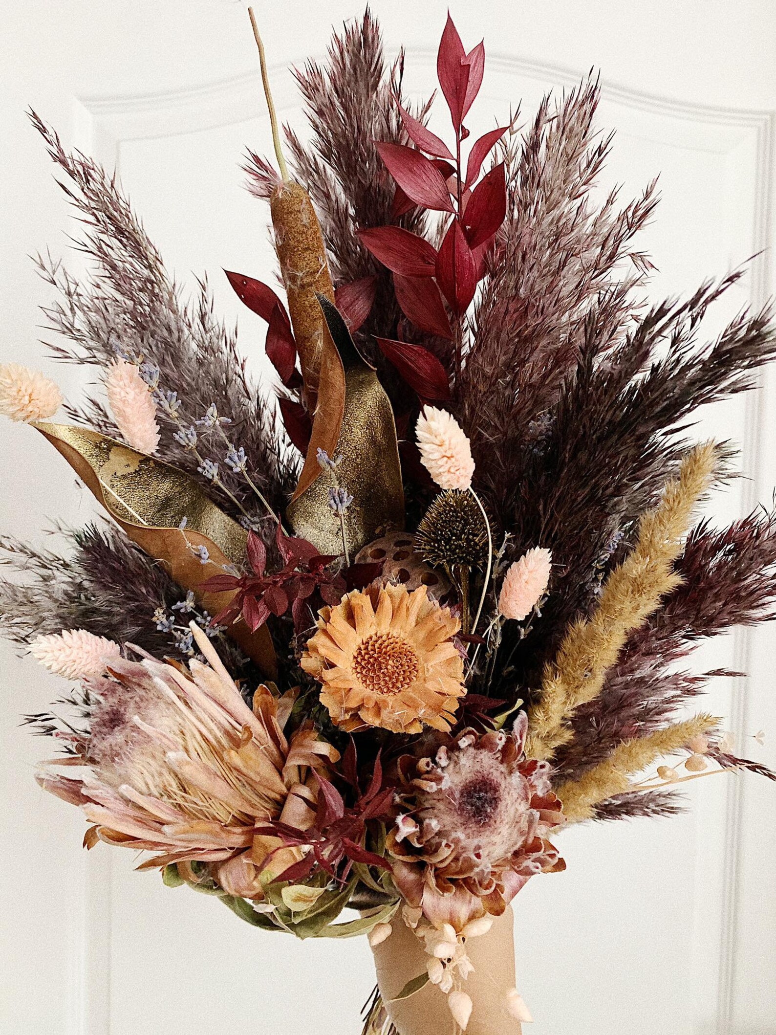 Burgundy dried flowers bouquet Fall wedding bouquet Dark wine Etsy