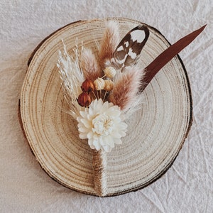 Dried Wedding Flowers: Boho Rustic Cotton & Feather Bridal Bouquet with Unique Wood Accents image 9