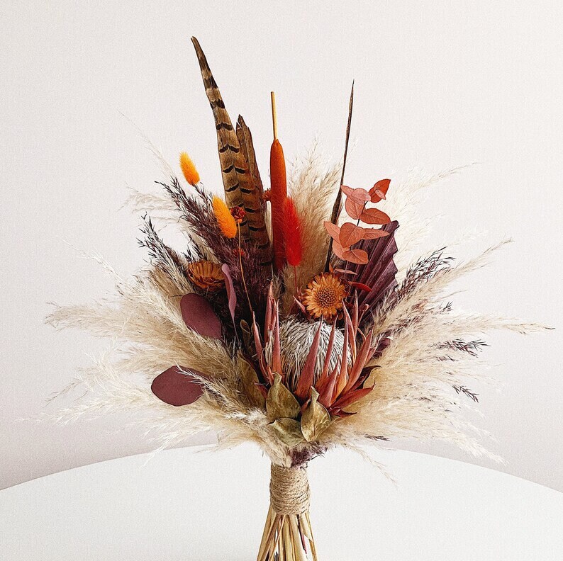 Burgundy Dried Flowers Bouquet Fall Wedding Bouquet Dark Wine Etsy