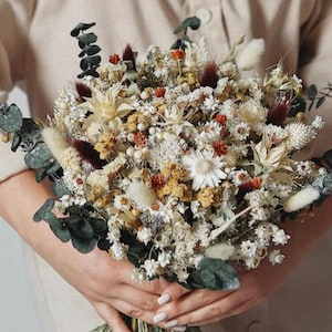 Wildflower Fall Wedding Bouquet – Rustic Dried Bridal Flowers, Dry Wedding Bouquet, Boho Bouquet for Bride, Autumn Wildflower Bouquet