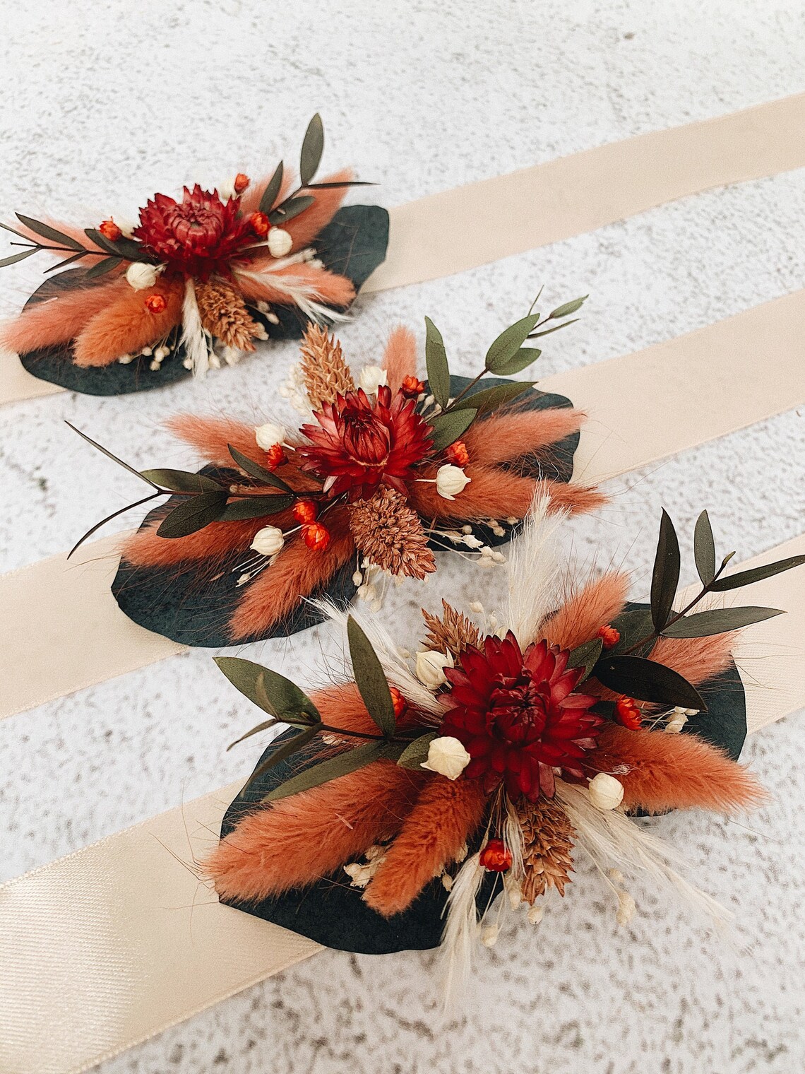 Dried Flower Corsages Bridesmaid Corsage Fall Wedding Orange Etsy