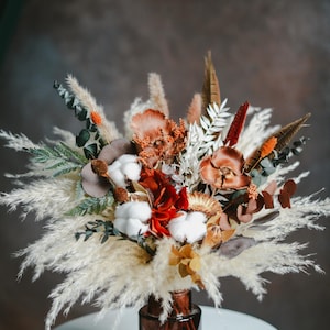 Boho Autumn Wedding Bouquet, Wooden Flower Bouquet Rustic, Fall bridesmaids bouquets
