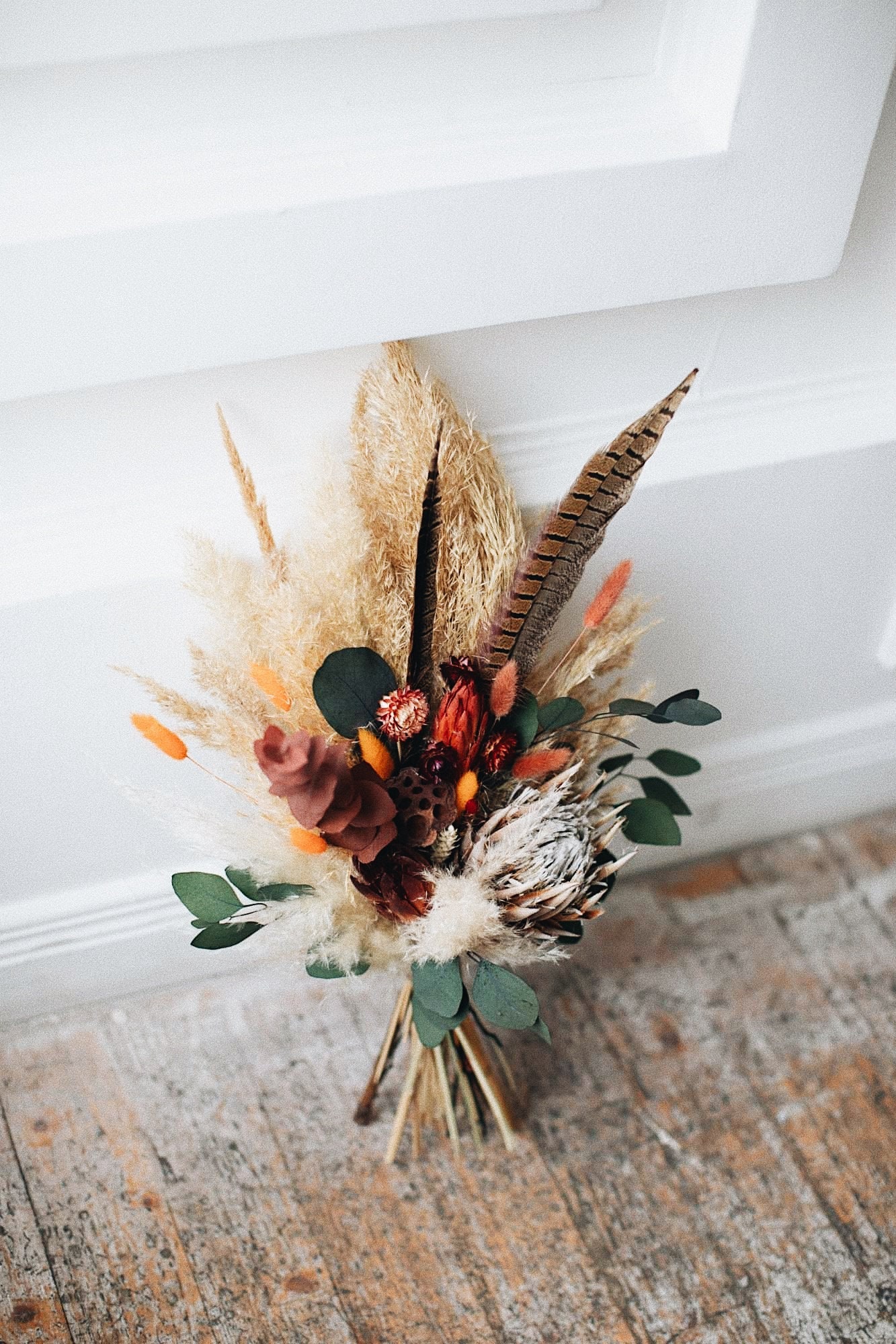 Bridal Large Dried Flower Bouquet With Feathers Fall Autumn Etsy