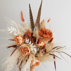 Dried flower wedding bouquet Bouquet for bride Boho wedding bouquet Terracotta Bridal bouquet of flowers Fall wedding bouquet with feathers