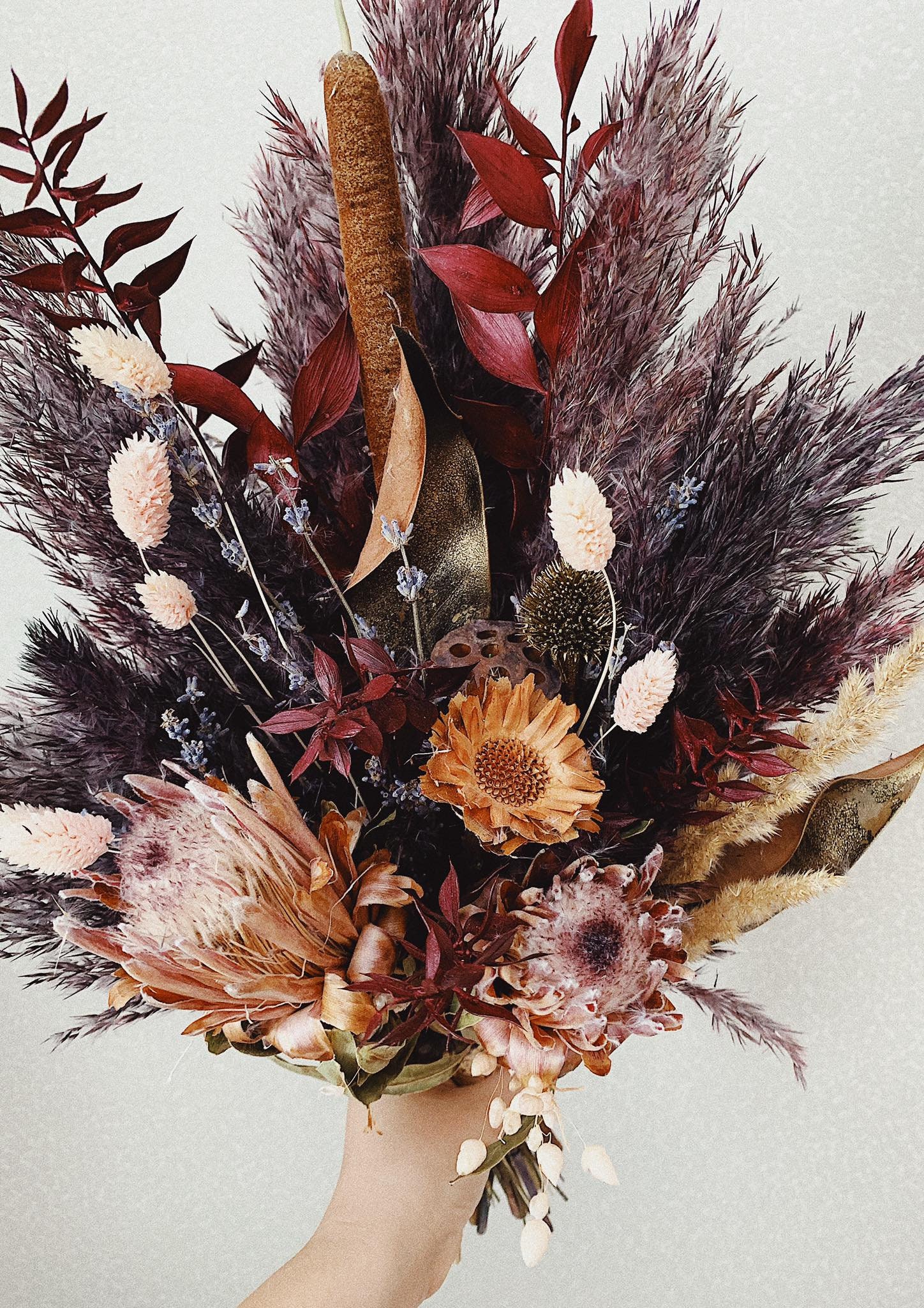 Burgundy dried flowers bouquet Fall wedding bouquet Dark wine Etsy