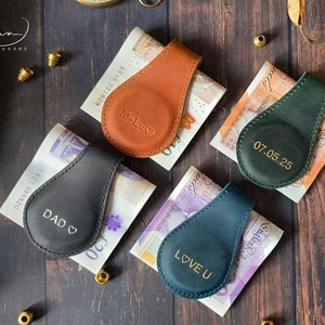 Clip de billetes de cuero personalizado, regalo de boda, clip de billetes grabado, regalo del Día del Padre, tarjetero personalizado, regalo personalizado