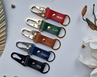 Mother's Day Gift Key Fob Leather Tactical Key Carabiner Fob Military Spring Hook, Leather Personlised Keyring, Keychain, Personalised Gift