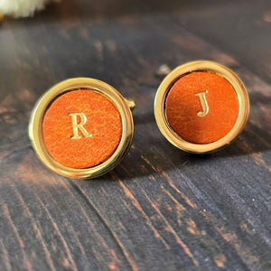 Personalized Brown Leather Cufflinks, Groomsmen Gift