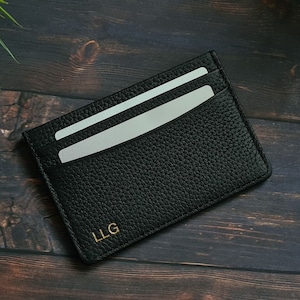 Personalized Leather Card Holder Wallet, Women's Card Holder Wallet, Pebble Wallet, Personalised Gift Black
