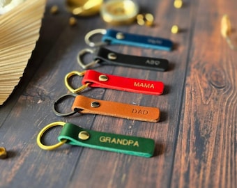 Personalized Leather Keyring, Custom Embossed Keychain, Vegetable Tanned Italian Leather