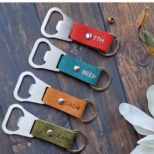 Leather Bottle Opener Keychain, Personalised Keyring, Father&#39;s Day Gift, Gift For Dad, Groomsmen Gift , Anniversary Gift, Personalised Gift