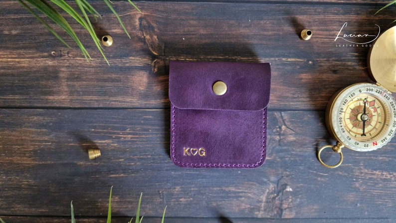 Petit porte-monnaie en cuir, mini pochette pour pièce de monnaie, porte-monnaie en cuir, petite monnaie, cadeau sac pour pièce de monnaie personnalisé, cadeau personnalisé Purple