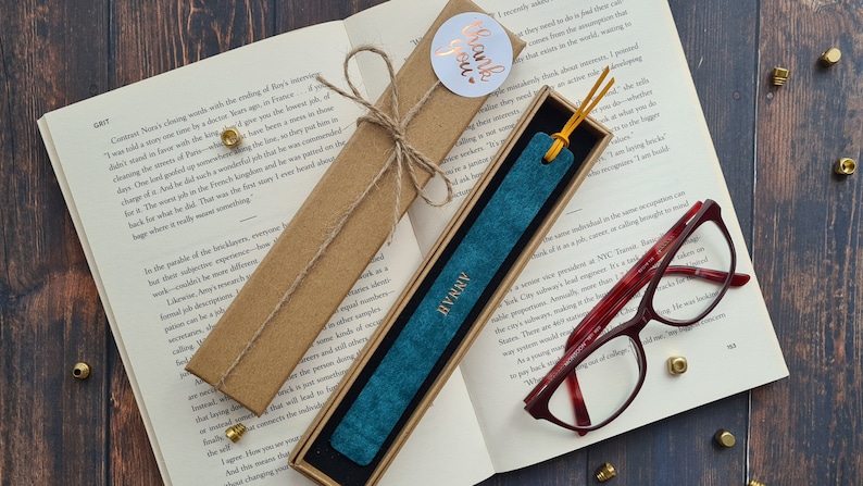 Personalised Leather Bookmark with box