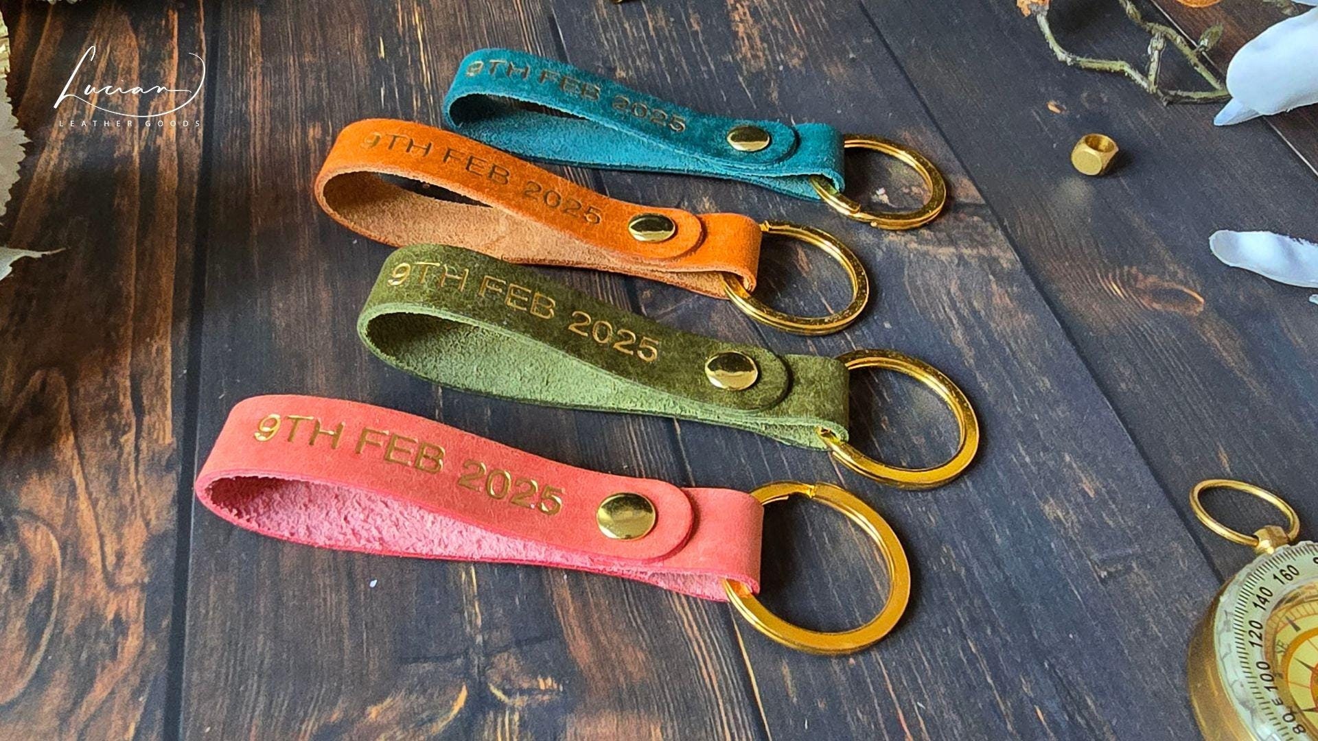 Embossed Keychain Personalised Leather Keyring, Custom Embossed Keychain, Wedding Favour ...