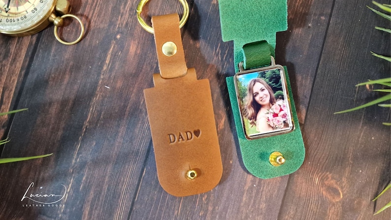 Personalised Photo Keyring in Leather Case Initials, Mother's Day Keepsake, Gift for New Dad, Personalized Photo Keychain, Made in UK image 2
