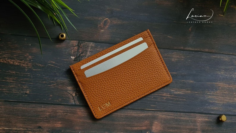 Personalized Leather Card Holder Wallet, Women's Card Holder Wallet, Pebble Wallet, Personalised Gift Brown
