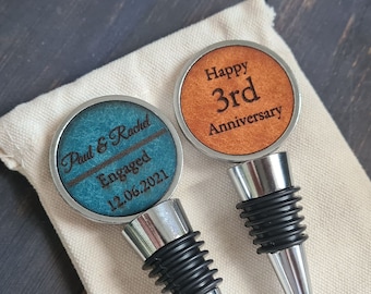 Personalised Bottle Stopper, Personalised Gift ,Leather Gift, Personalised 3rd Anniversary Gift, Leather Bottle Stopper, Mothers Day Gift