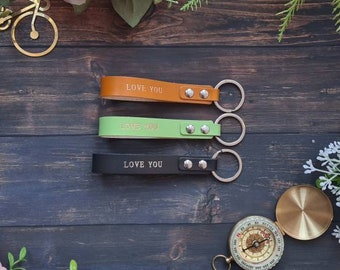 Personalised Leather Keyring Key Fob Key Chain Gifts for Her and Him Leather Keyring Leather Keychain Leather Gift Personalised Gift