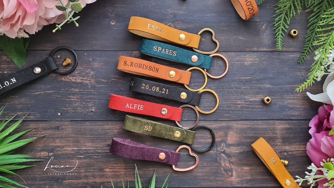 Personalised Leather Keyring Keychain Key Fob , Gift for Her Him