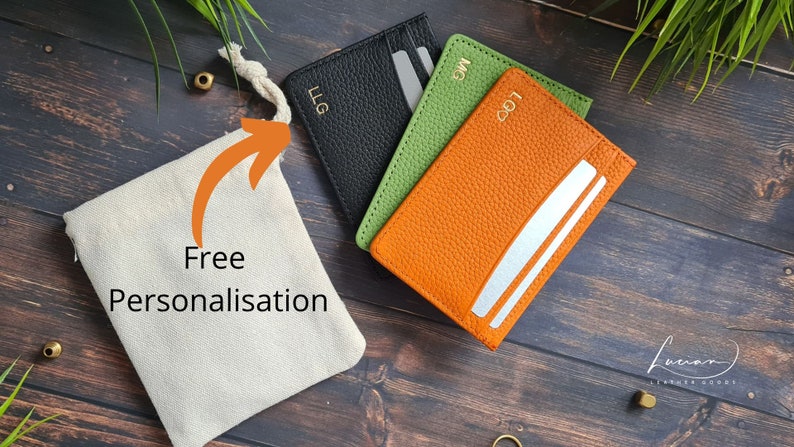 Personalized Leather Card Holder Wallet, Women's Card Holder Wallet, Pebble Wallet, Personalised Gift Orange